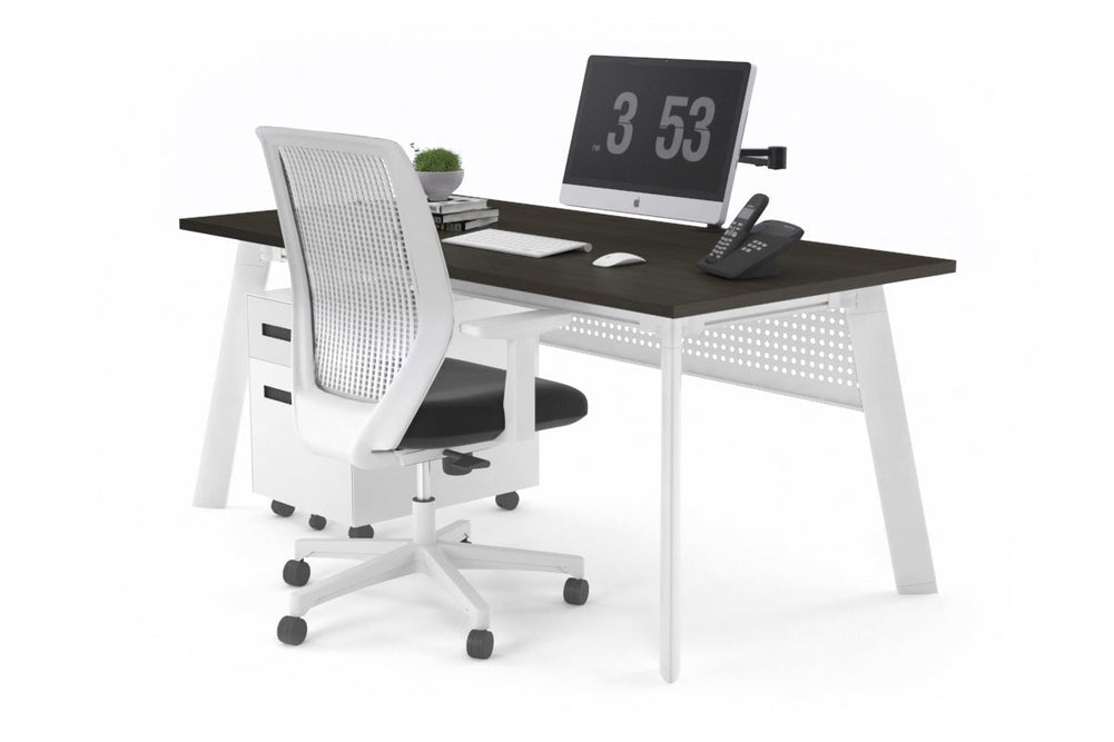 Switch Executive Desk [1800L x 700W]-white leg dark oak modesty panel