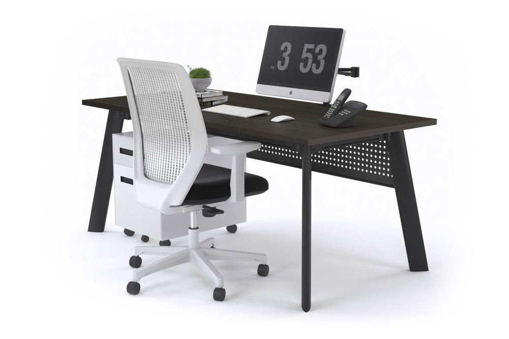 Switch Executive Desk [1800L x 700W]-black leg dark oak modesty panel