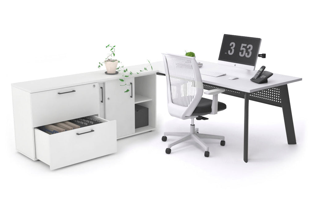 Switch Executive Setting With Uniform Spine - Black Frame [1600L x 700W]-white black modesty 2 drawer lateral sliding door credenza