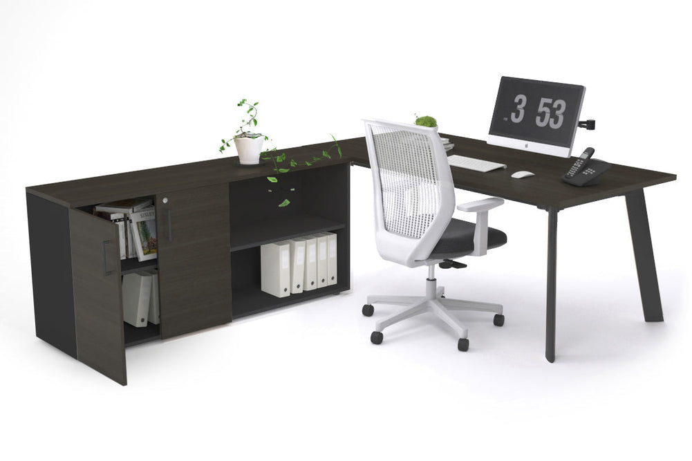 Switch Executive Setting With Uniform Spine - Black Frame [1600L x 700W]-dark oak none 2 door open storage cabinet