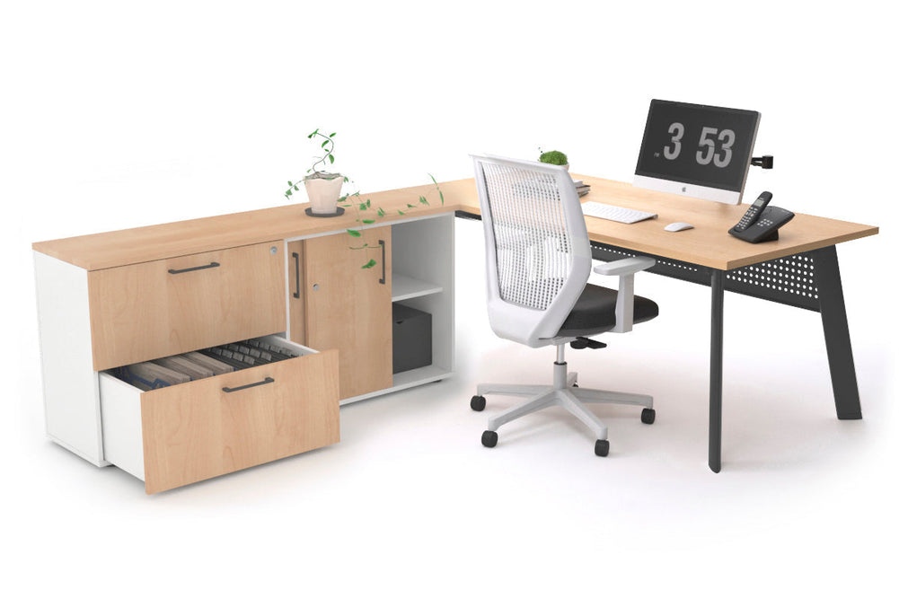 Switch Executive Setting With Uniform Spine - Black Frame [1600L x 700W]-maple black modesty 2 drawer lateral sliding door credenza