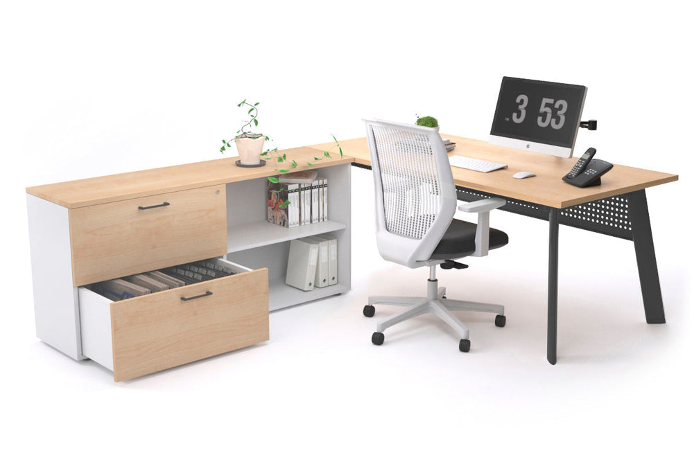 Switch Executive Setting With Uniform Spine - Black Frame [1600L x 700W]-maple black modesty 2 drawer open filing cabinet