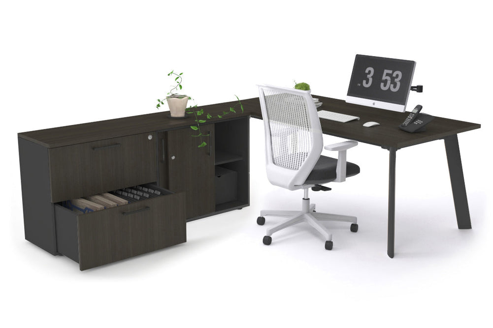 Switch Executive Setting With Uniform Spine - Black Frame [1600L x 700W]-dark oak none 2 drawer lateral sliding door credenza