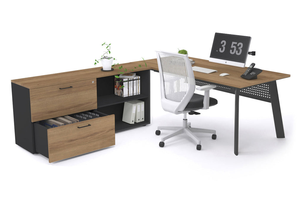 Switch Executive Setting With Uniform Spine - Black Frame [1600L x 700W]-salvage oak black modesty 2 drawer open filing cabinet