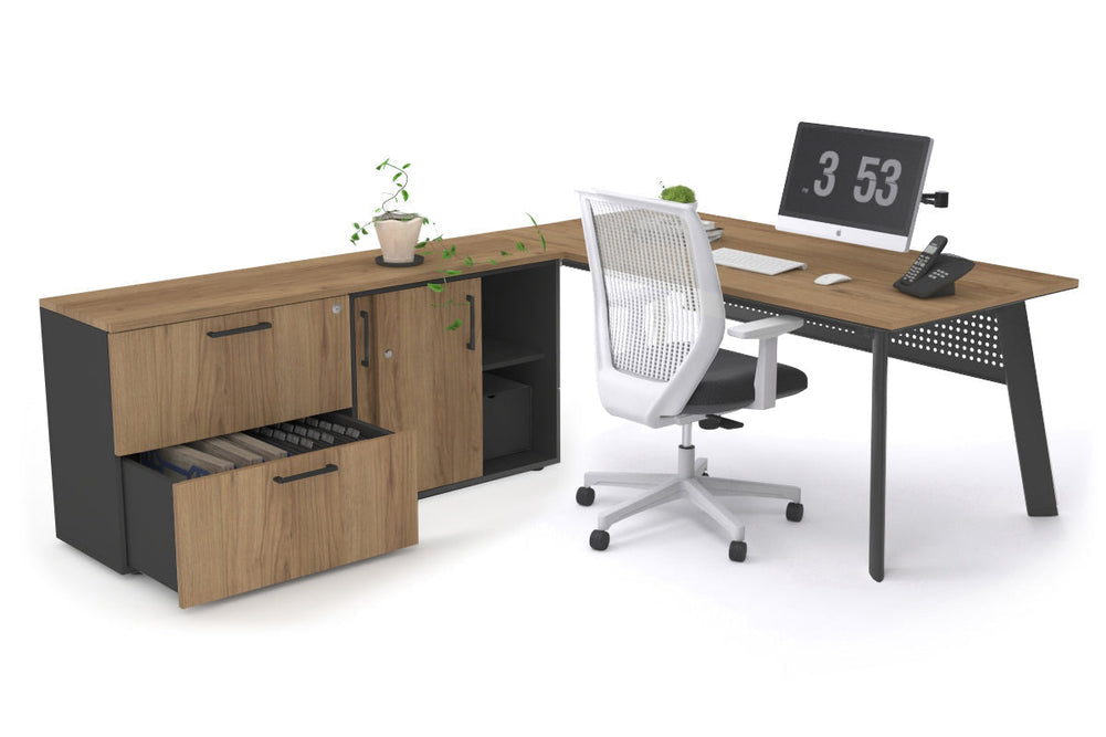 Switch Executive Setting With Uniform Spine - Black Frame [1600L x 700W]-salvage oak black modesty 2 drawer lateral sliding door credenza