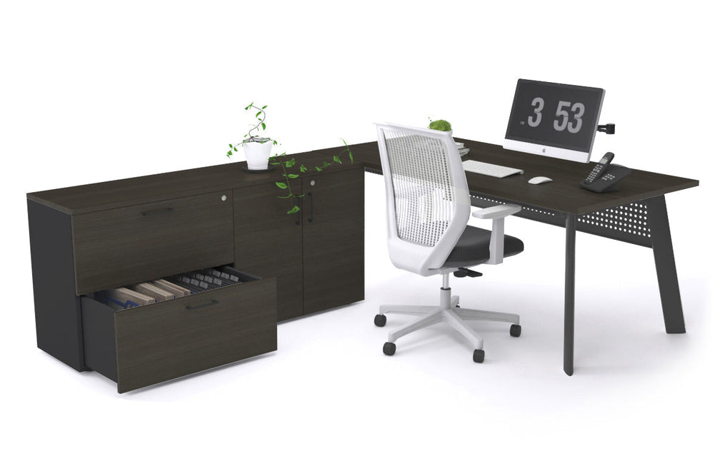 Switch Executive Setting With Uniform Spine - Black Frame [1600L x 700W]-dark oak black modesty 2 drawer 2 door filing cabinet