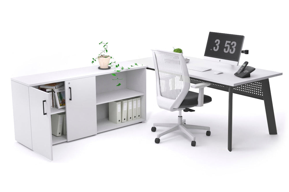 Switch Executive Setting With Uniform Spine - Black Frame [1600L x 700W]-white black modesty 2 door open storage cabinet