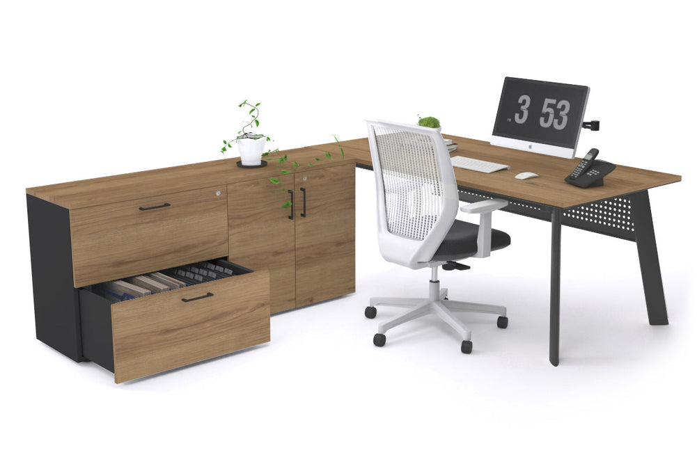 Switch Executive Setting With Uniform Spine - Black Frame [1600L x 700W]-salvage oak black modesty 2 drawer 2 door filing cabinet