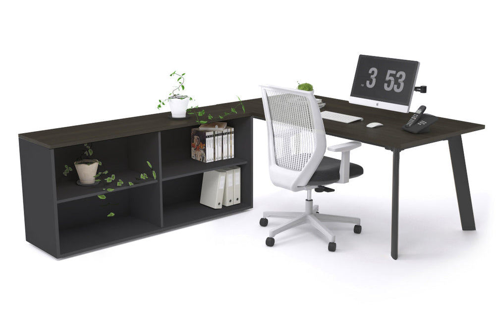 Switch Executive Setting With Uniform Spine - Black Frame [1600L x 700W]-dark oak none open bookcase