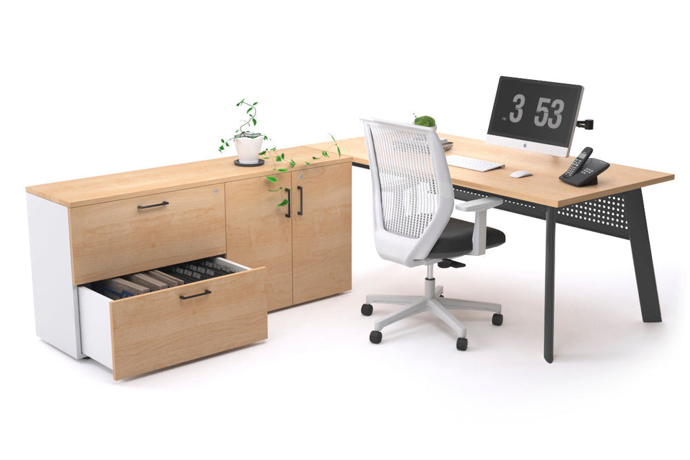 Switch Executive Setting With Uniform Spine - Black Frame [1600L x 700W]-maple black modesty 2 drawer 2 door filing cabinet