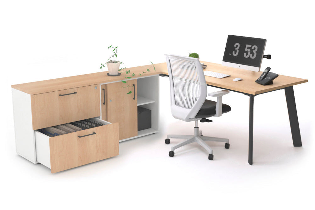 Switch Executive Setting With Uniform Spine - Black Frame [1600L x 700W]-maple none 2 drawer lateral sliding door credenza