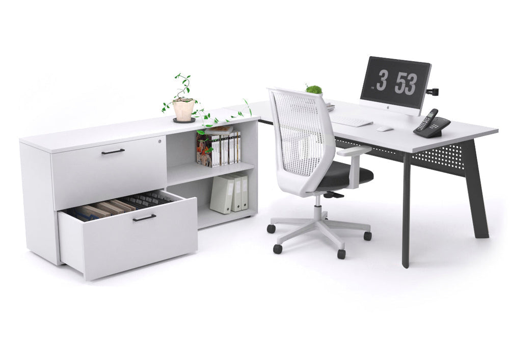 Switch Executive Setting With Uniform Spine - Black Frame [1600L x 700W]-white black modesty 2 drawer open filing cabinet