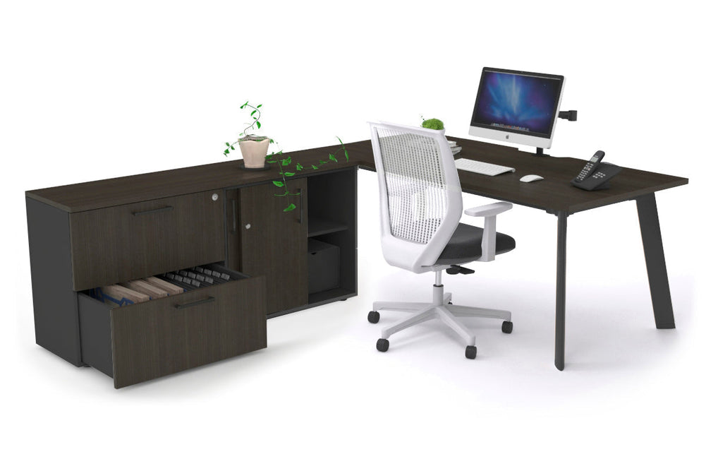 Switch Executive Setting With Uniform Spine - Black Frame [1600L x 800W with Cable Scallop]-dark oak none 2 drawer lateral sliding door credenza