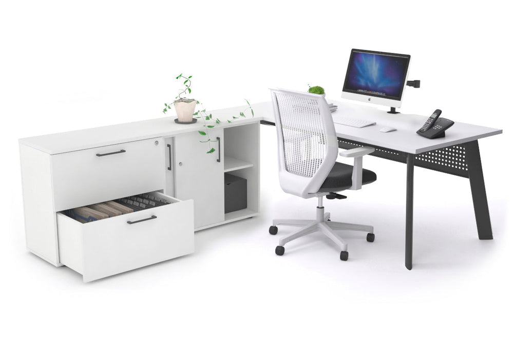 Switch Executive Setting With Uniform Spine - Black Frame [1600L x 800W with Cable Scallop]-white black modesty 2 drawer lateral sliding door credenza