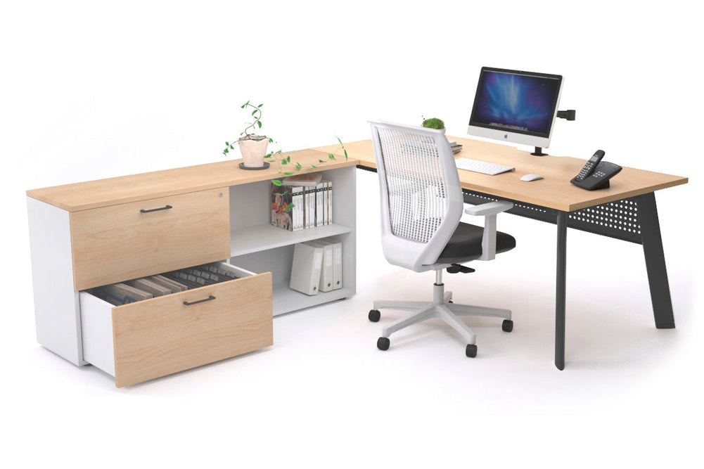 Switch Executive Setting With Uniform Spine - Black Frame [1600L x 800W with Cable Scallop]-maple black modesty 2 drawer open filing cabinet