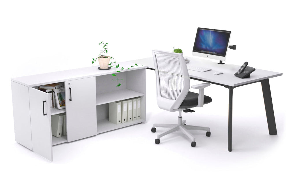 Switch Executive Setting With Uniform Spine - Black Frame [1600L x 800W with Cable Scallop]-white none 2 door open storage cabinet