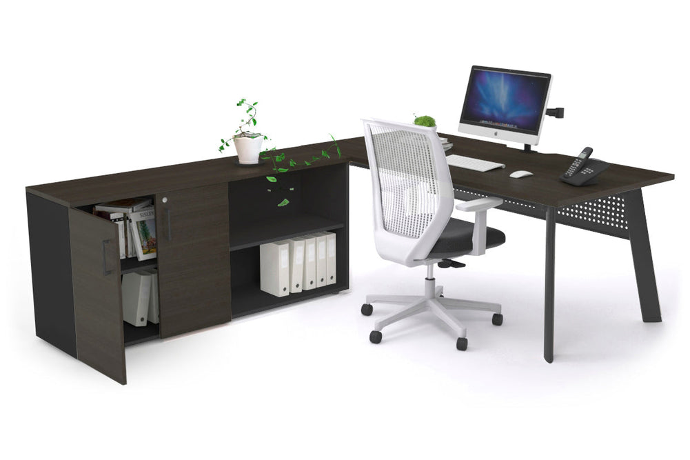 Switch Executive Setting With Uniform Spine - Black Frame [1600L x 800W with Cable Scallop]-dark oak black modesty 2 door open storage cabinet