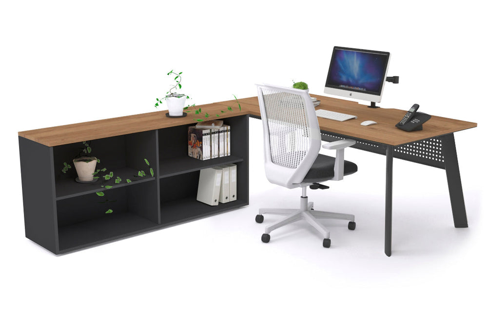 Switch Executive Setting With Uniform Spine - Black Frame [1600L x 800W with Cable Scallop]-salvage oak black modesty open bookcase