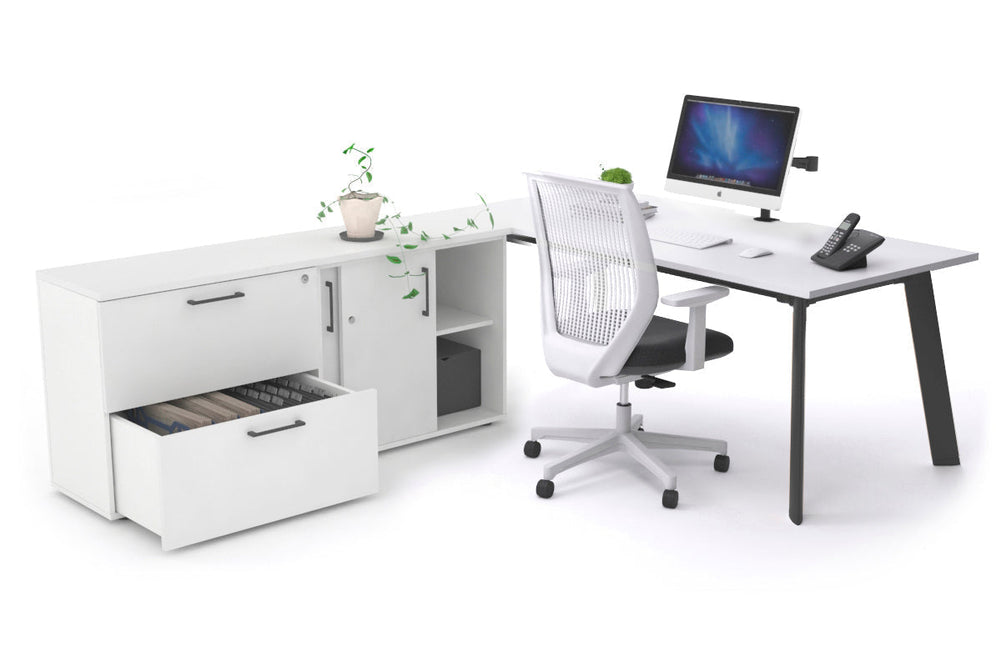 Switch Executive Setting With Uniform Spine - Black Frame [1600L x 800W with Cable Scallop]-white none 2 drawer lateral sliding door credenza