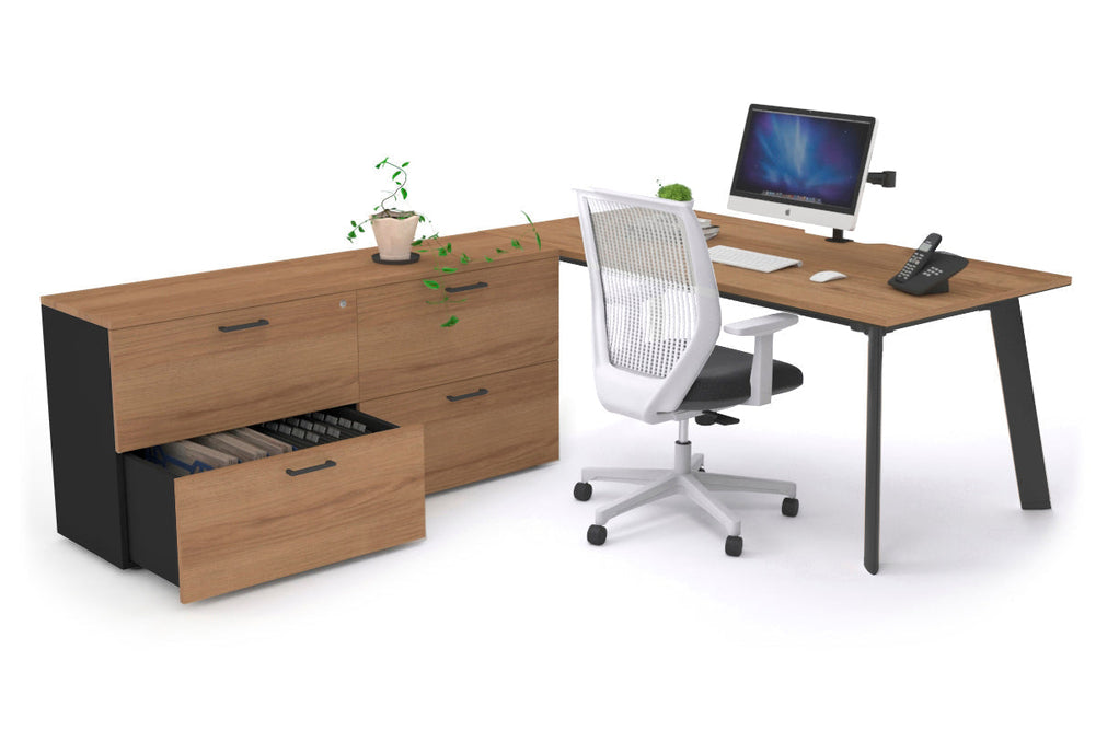 Switch Executive Setting With Uniform Spine - Black Frame [1600L x 800W with Cable Scallop]-salvage oak none 4 drawer lateral filing cabinet