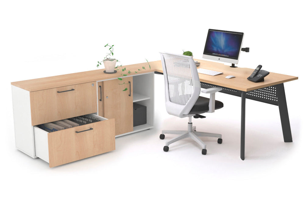 Switch Executive Setting With Uniform Spine - Black Frame [1600L x 800W with Cable Scallop]-maple black modesty 2 drawer lateral sliding door credenza