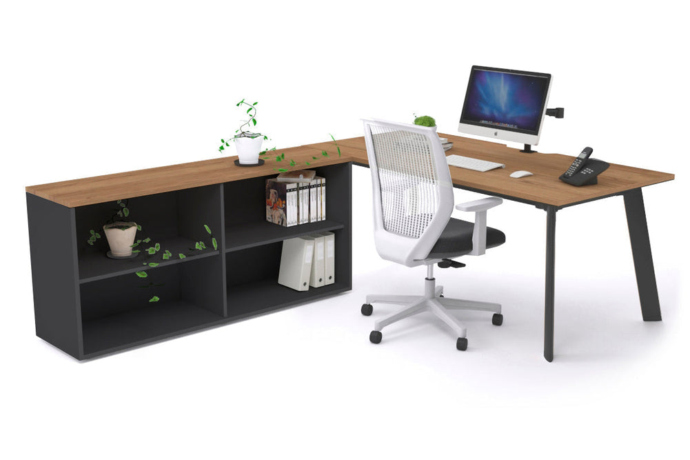 Switch Executive Setting With Uniform Spine - Black Frame [1600L x 800W with Cable Scallop]-salvage oak none open bookcase