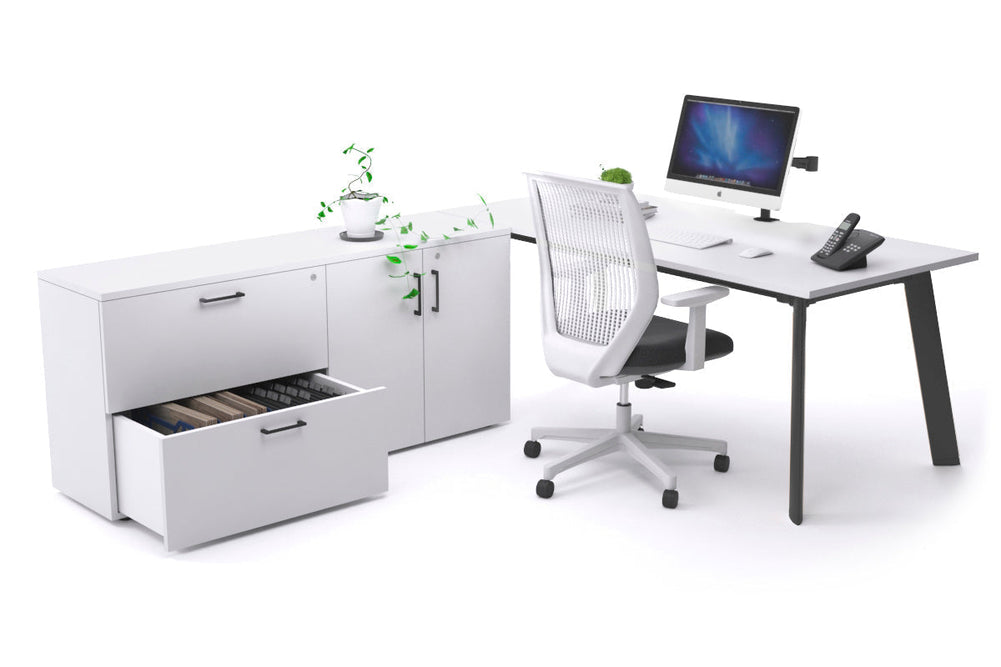 Switch Executive Setting With Uniform Spine - Black Frame [1600L x 800W with Cable Scallop]-white none 2 drawer 2 door filing cabinet