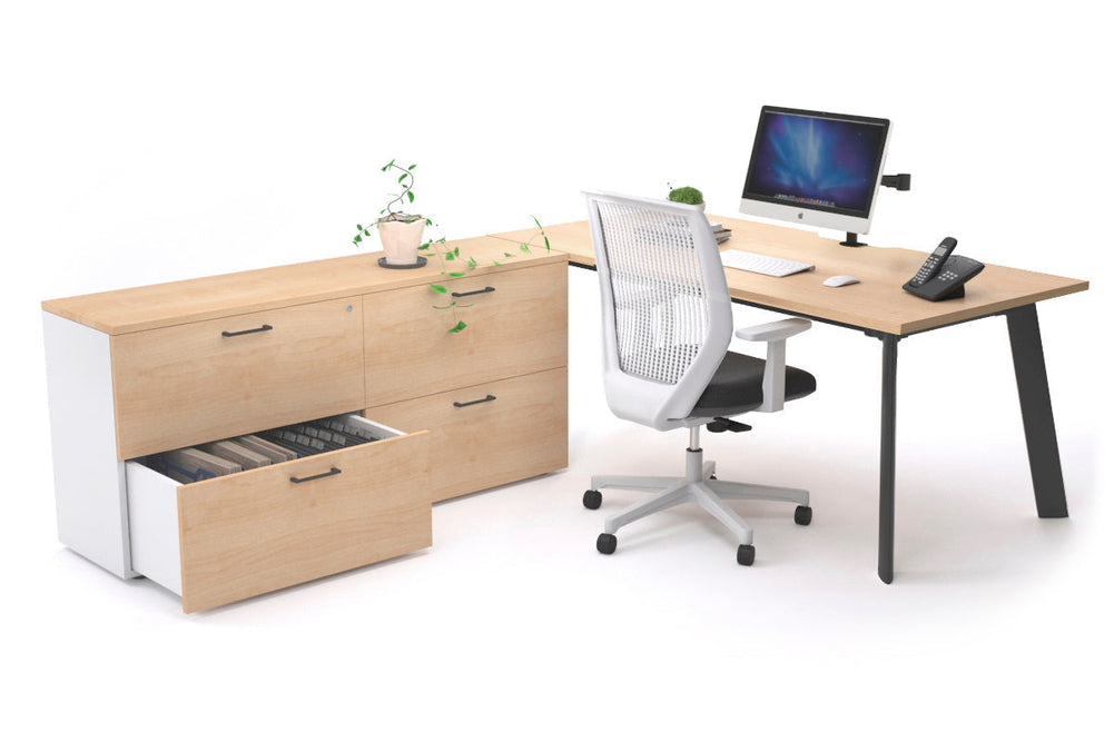 Switch Executive Setting With Uniform Spine - Black Frame [1600L x 800W with Cable Scallop]-maple none 4 drawer lateral filing cabinet