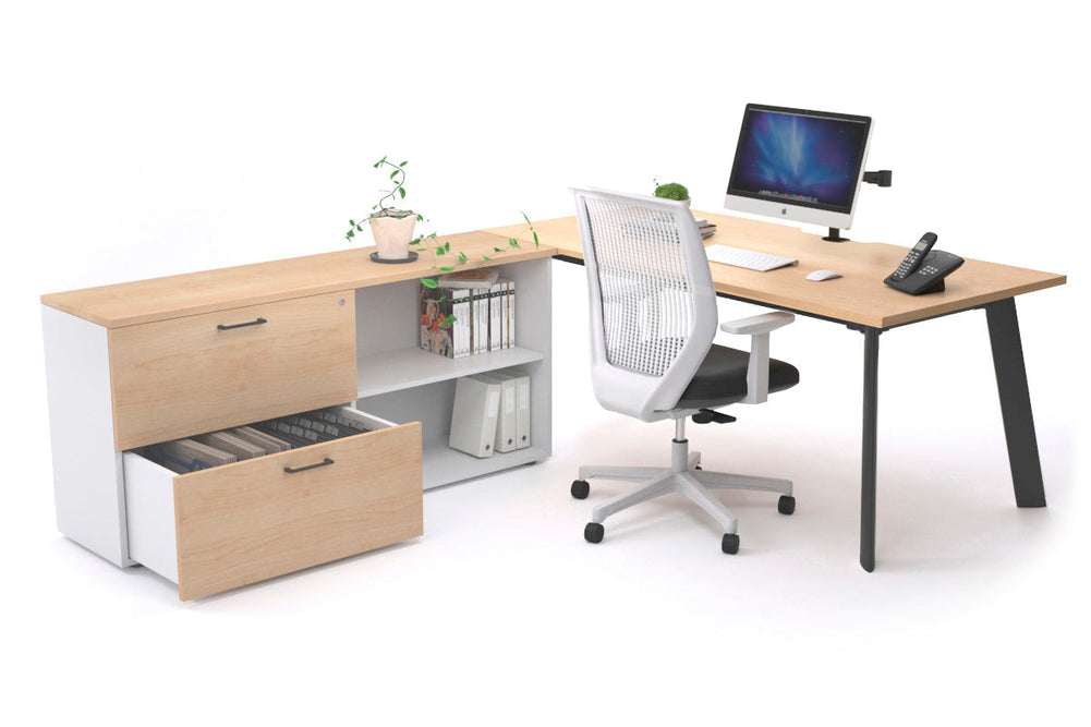 Switch Executive Setting With Uniform Spine - Black Frame [1600L x 800W with Cable Scallop]-maple none 2 drawer open filing cabinet