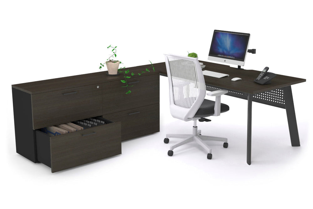 Switch Executive Setting With Uniform Spine - Black Frame [1600L x 800W with Cable Scallop]-dark oak black modesty 4 drawer lateral filing cabinet