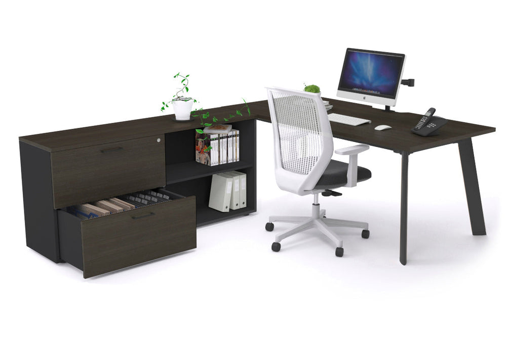 Switch Executive Setting With Uniform Spine - Black Frame [1600L x 800W with Cable Scallop]-dark oak none 2 drawer open filing cabinet