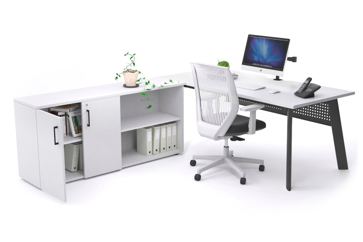 Switch Executive Setting With Uniform Spine - Black Frame [1600L x 800W with Cable Scallop] Jasonl white black modesty 2 door open storage cabinet
