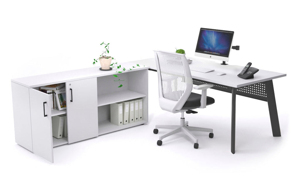 Switch Executive Setting With Uniform Spine - Black Frame [1600L x 800W with Cable Scallop]-white black modesty 2 door open storage cabinet