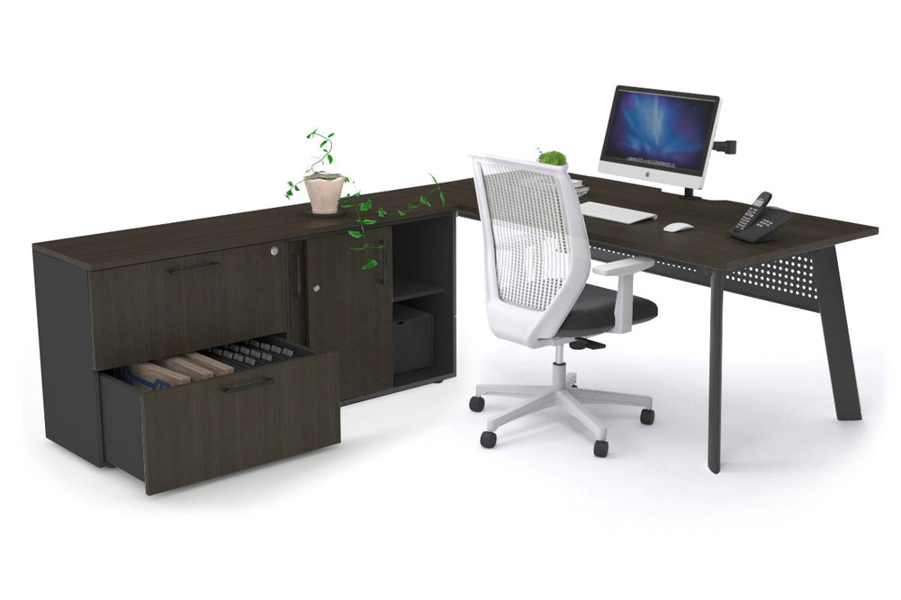 Switch Executive Setting With Uniform Spine - Black Frame [1600L x 800W with Cable Scallop]-dark oak black modesty 2 drawer lateral sliding door credenza