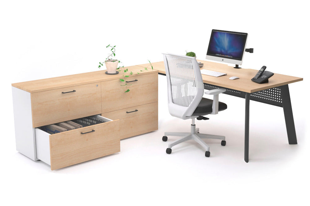 Switch Executive Setting With Uniform Spine - Black Frame [1600L x 800W with Cable Scallop]-maple black modesty 4 drawer lateral filing cabinet