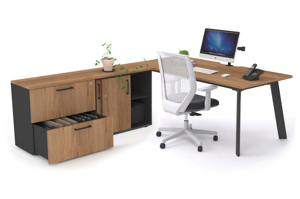 Switch Executive Setting With Uniform Spine - Black Frame [1600L x 800W with Cable Scallop]-salvage oak none 2 drawer lateral sliding door credenza