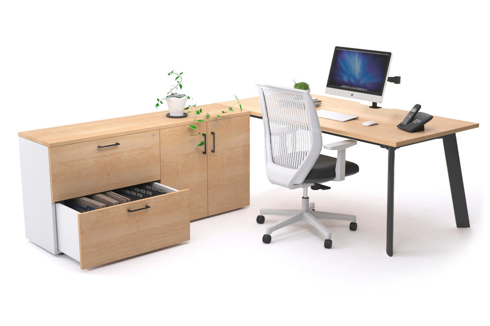 Switch Executive Setting With Uniform Spine - Black Frame [1600L x 800W with Cable Scallop]-maple none 2 drawer 2 door filing cabinet