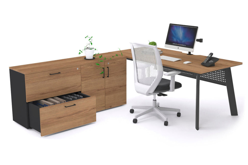 Switch Executive Setting With Uniform Spine - Black Frame [1600L x 800W with Cable Scallop]-salvage oak black modesty 2 drawer 2 door filing cabinet