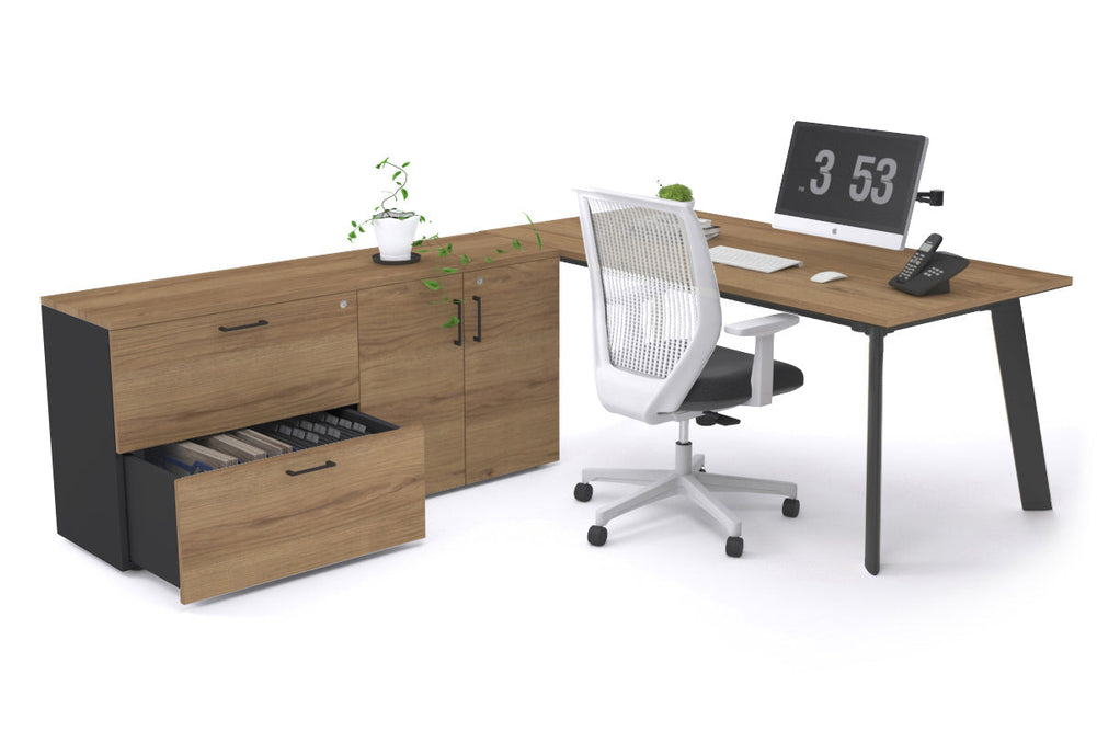 Switch Executive Setting With Uniform Spine - Black Frame [1800L x 700W]-salvage oak none 2 drawer 2 door filing cabinet