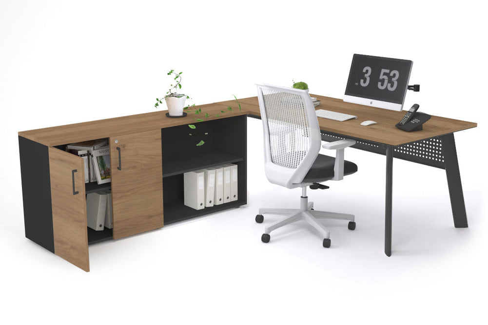 Switch Executive Setting With Uniform Spine - Black Frame [1800L x 700W]-salvage oak black modesty 2 door open storage cabinet