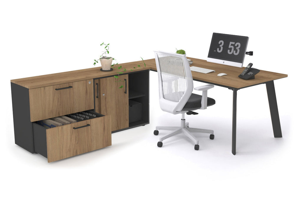 Switch Executive Setting With Uniform Spine - Black Frame [1800L x 700W]-salvage oak none 2 drawer lateral sliding door credenza