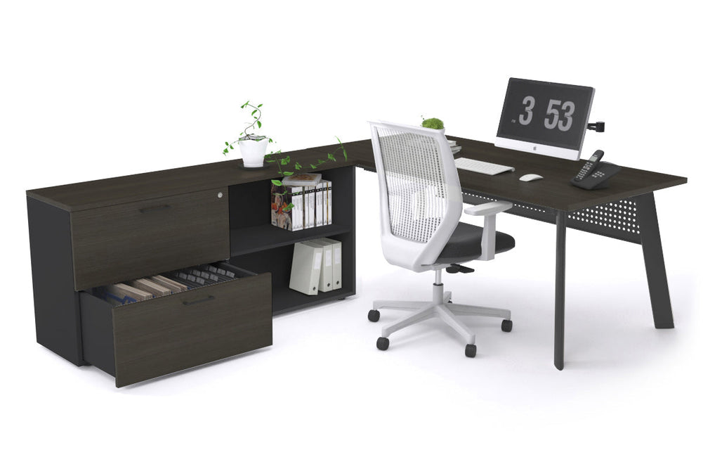 Switch Executive Setting With Uniform Spine - Black Frame [1800L x 700W]-dark oak black modesty 2 drawer open filing cabinet