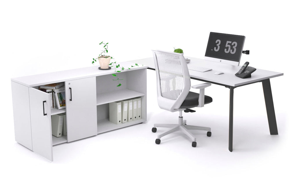 Switch Executive Setting With Uniform Spine - Black Frame [1800L x 700W]-white none 2 door open storage cabinet