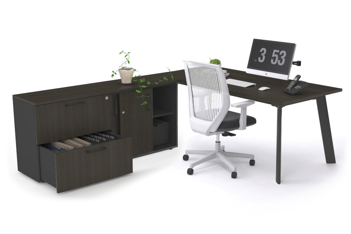 Switch Executive Setting With Uniform Spine - Black Frame [1800L x 700W]-dark oak none 2 drawer lateral sliding door credenza
