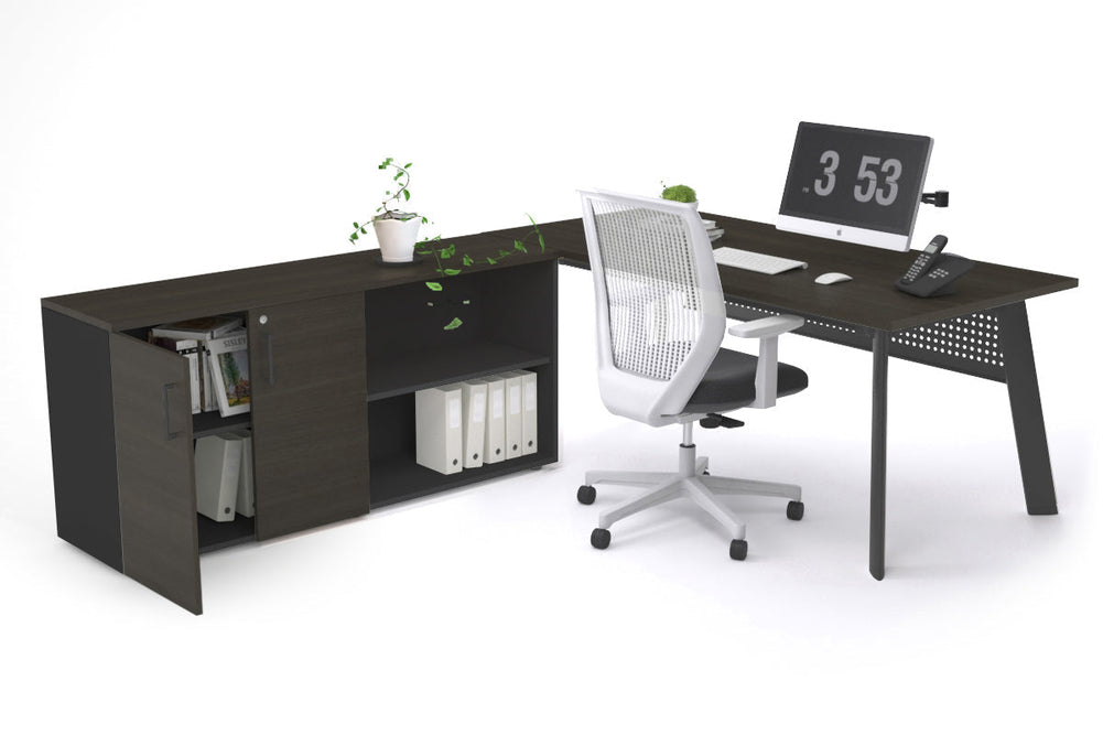 Switch Executive Setting With Uniform Spine - Black Frame [1800L x 700W]-dark oak black modesty 2 door open storage cabinet