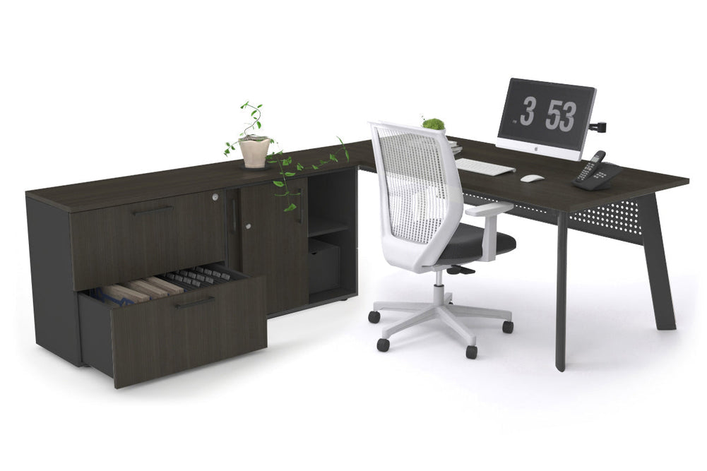 Switch Executive Setting With Uniform Spine - Black Frame [1800L x 700W]-dark oak black modesty 2 drawer lateral sliding door credenza