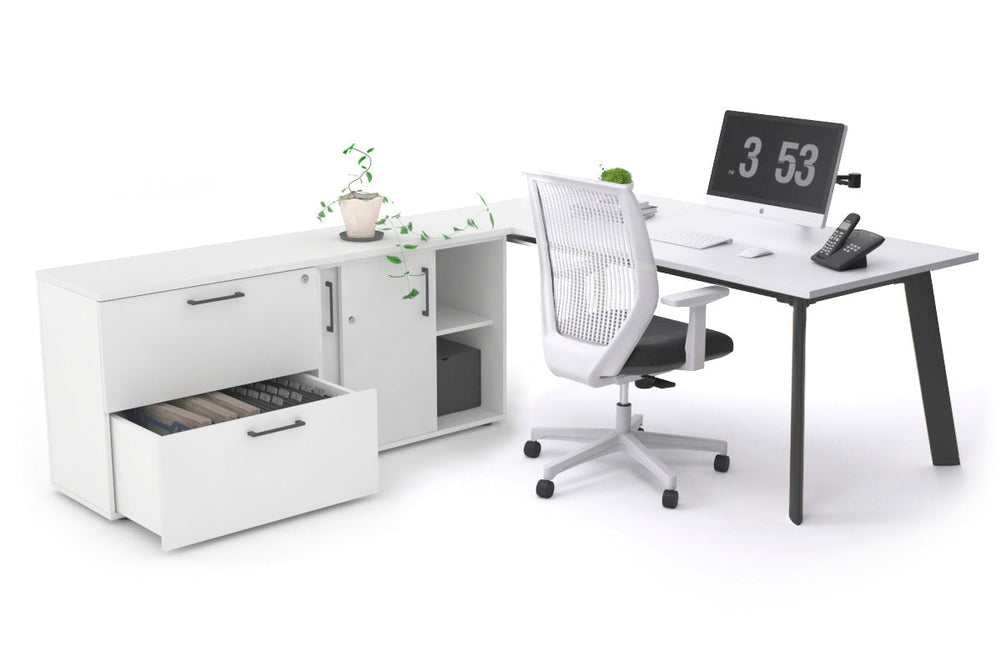 Switch Executive Setting With Uniform Spine - Black Frame [1800L x 700W]-white none 2 drawer lateral sliding door credenza