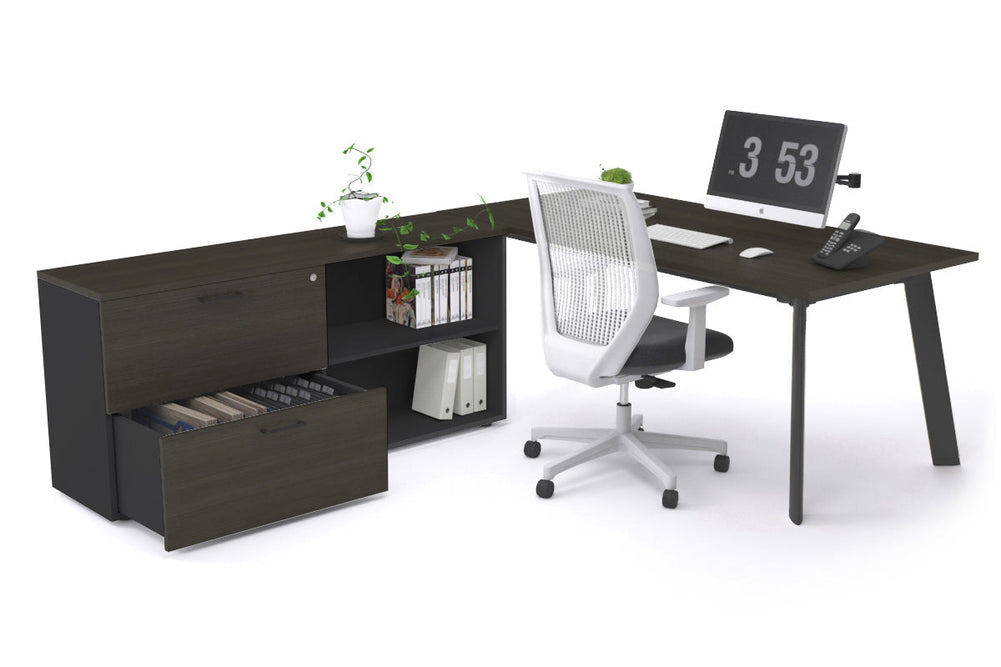 Switch Executive Setting With Uniform Spine - Black Frame [1800L x 700W]-dark oak none 2 drawer open filing cabinet