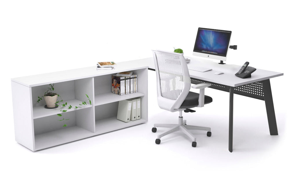 Switch Executive Setting With Uniform Spine - Black Frame [1800L x 800W with Cable Scallop]-white black modesty open bookcase