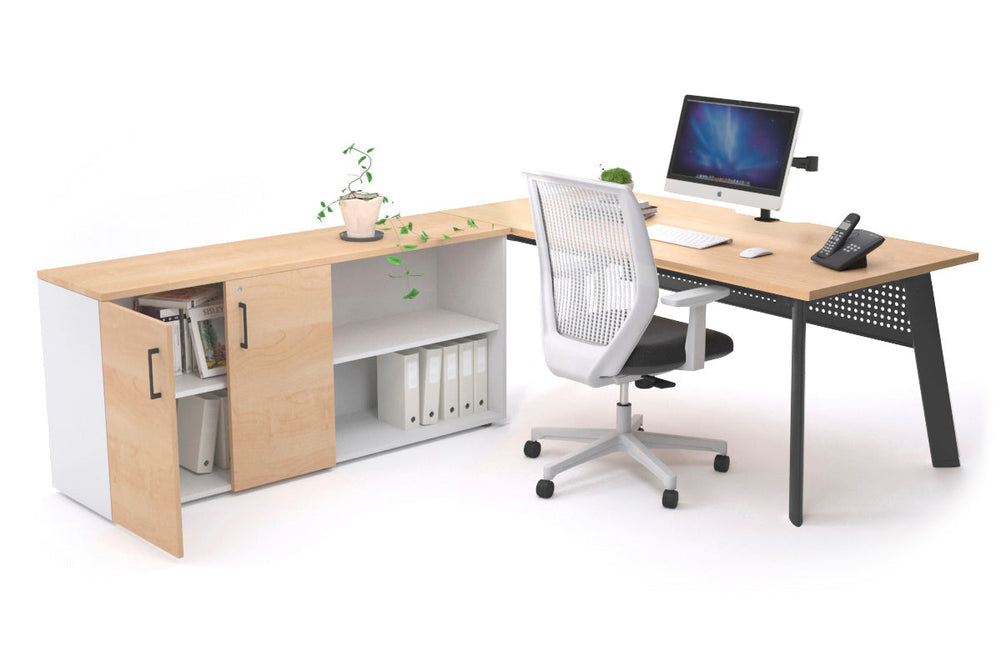 Switch Executive Setting With Uniform Spine - Black Frame [1800L x 800W with Cable Scallop]-maple black modesty 2 door open storage cabinet